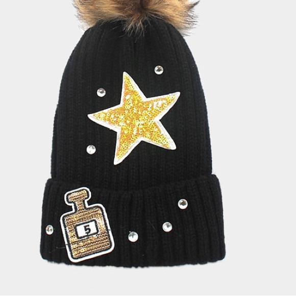 Sequin and embroidery perfume stat beanie hat - Picture 3 of 4